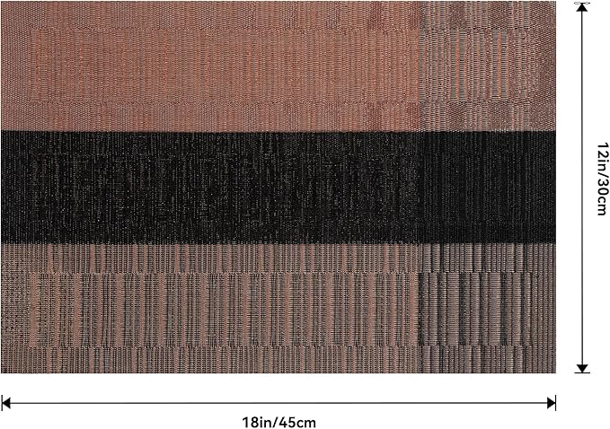 Leetaltree Brown with Black Striped Placemats Set of 8 - Heat Resistant Non-Slip Place mats for Dining Table, Washable Durable PVC Vinyl Woven Table Mats（Brown Stripe, 8）