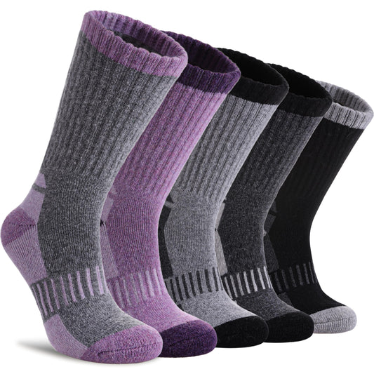 DYW Women's Merino Wool Hiking Socks - Thermal Warm Winter Boot Crew Socks (5 Pairs Color Mix A, Medium)