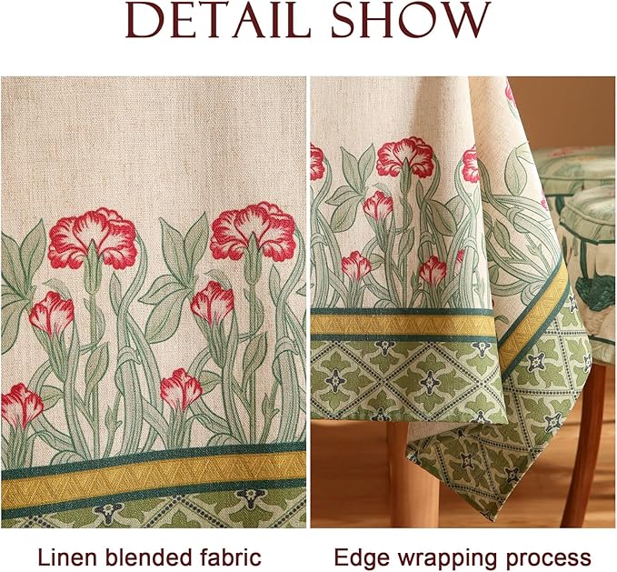 patdrea Designer Small Green Tablecloths for Square Table,Vintage Linen Leaves Pattern Tablecloth,Floral Fall Decor Table Cover for Kitchen Dining Christmas,Thanksgiving,55"x55"-Cecilia D