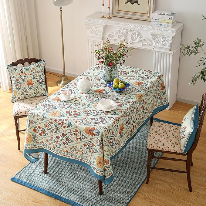 ISAENNE Designer Linen Elegant Small Rectangular Tablecloth,Colorful Floral Bohemian Table Cloth,Wrinkle Resistant Decor Tablecloths for Dining Thanksgiving Kitchen,55"*71"-Floralsea A