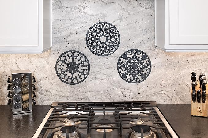 GASARÉ, Extra Large, Thick, 10" Silicone Trivets for Hot Dishes, Pots, and Pans, Hot Pads for Countertops, Flexible, Dishwasher Safe, 10 x ¼ Inches, Set of 3, Gray