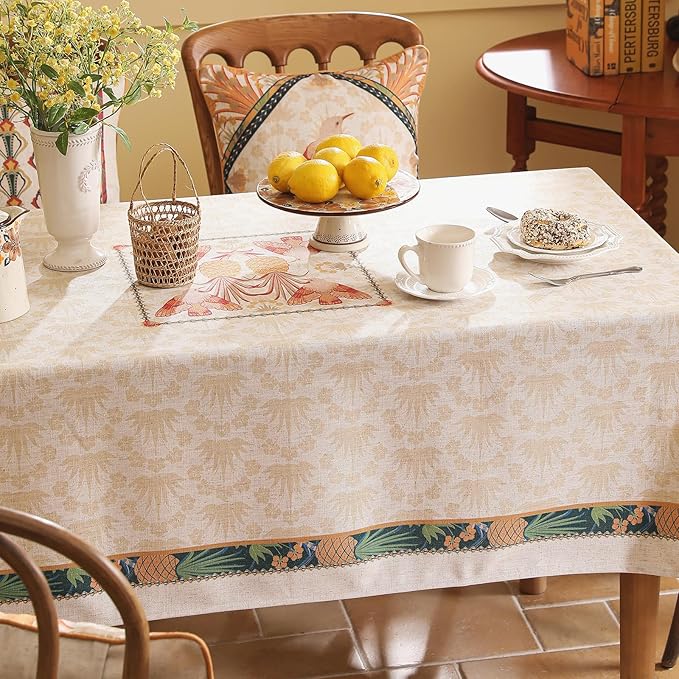 patdrea Designer Rectangle Linen Long Table Cloth,Vintage Anti-Wrinkle Durable Tropical Style Tablecloth,Decor Table Cover Cloth for Kitchen Dining Christmas,Thanksgiving,63"x94"-Pineapple a