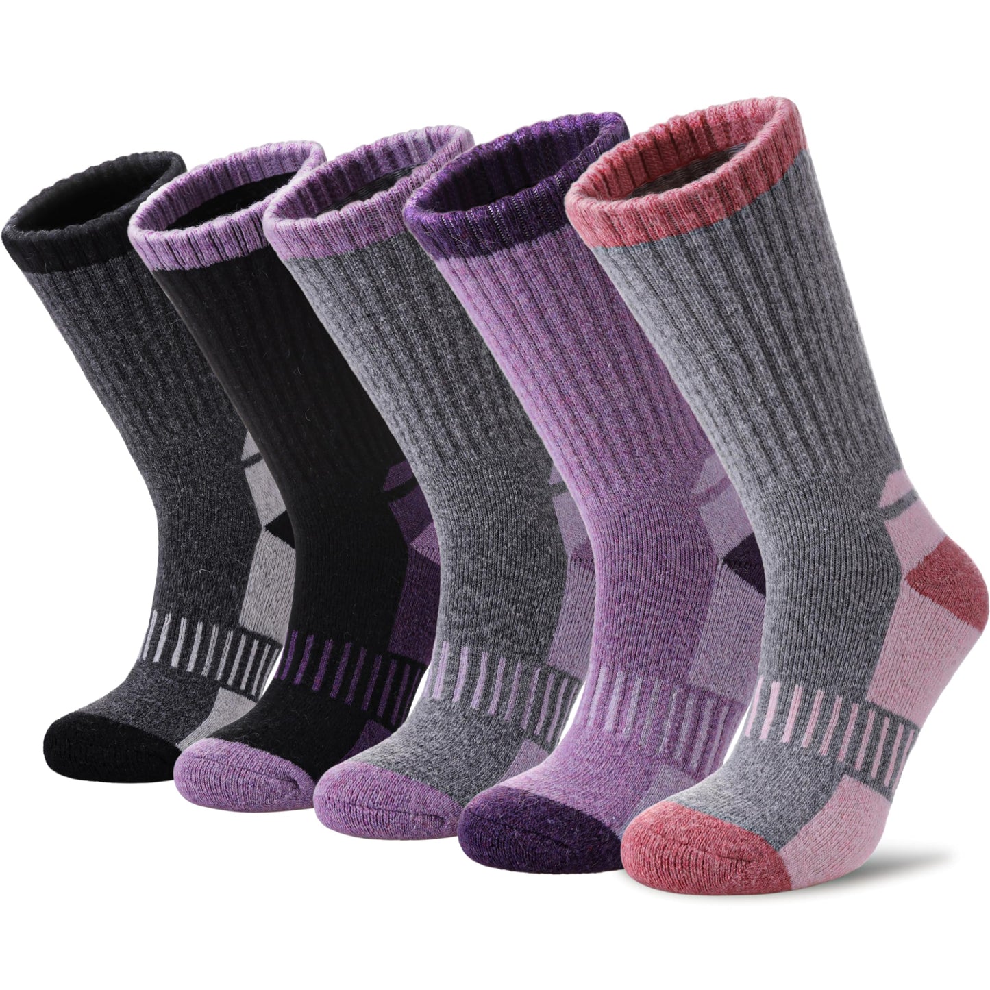 Yebing Merino Wool Hiking Socks for Womens Thermal Warm Winter Boot Crew Cushion Cozy Thick Work Gift Socks 5 Pairs Mixed Color A,Medium