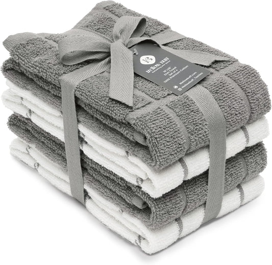 100% Cotton Terry Dish Towels, 4 Pack 16 x26 Inches, Super Soft and Absorbent Kitchen Towels, Perfect for Kitchen Cleaning and Dish Washing | Light Gray