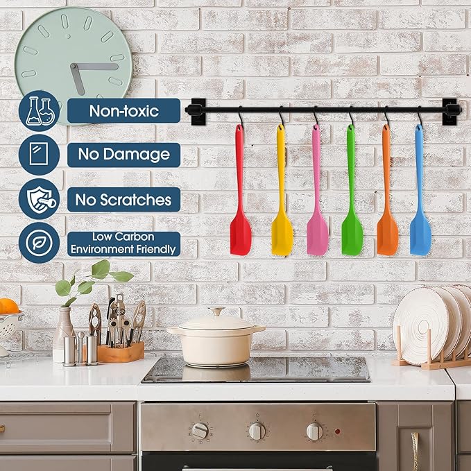 Irenare 24 Pcs Silicone Spatulas 11 Inch Large Rubber Spatulas Heat Resistant Non Stick Flexible Scrapers Baking Mixing Tool Cookware Dishwasher Safe, 6 Colors