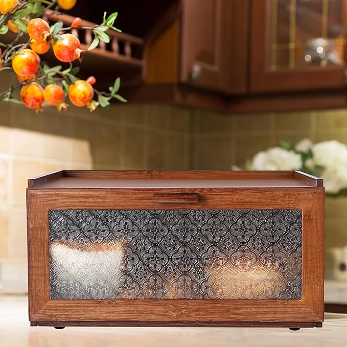 ETMI Vintage Bread Box for Kitchen Countertop - Retro Brown Bread Storage Box Breadbox