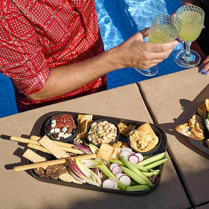 madesmart dipware 3 Bowl Serving Tray, Collapsible & Removable Dip Bowls for Charcuterie, Guacomole, Snacks, Veggies, Premium Dishwasher & Microwave Safe, Multipurpose Plate & Bowl, Carbon