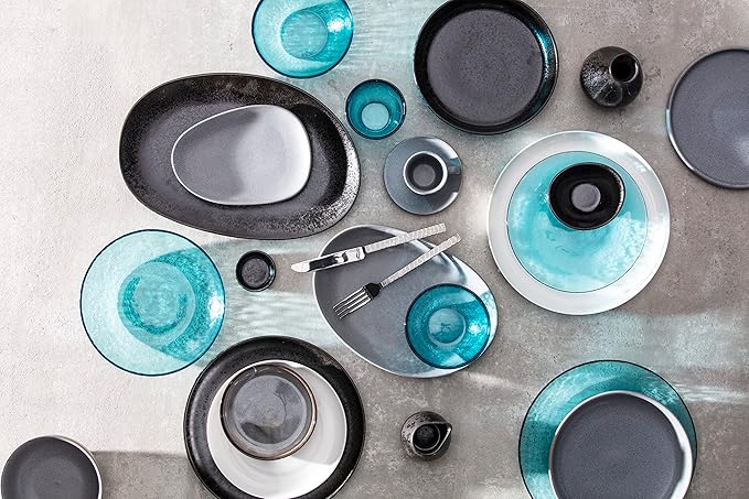 FORTESSA Los Cabos Tableware, 4-Piece Glass Dinner Plate Set (10.5 Inches), Dishwasher-Safe Glass Dinnerware Collection, Cobalt Blue