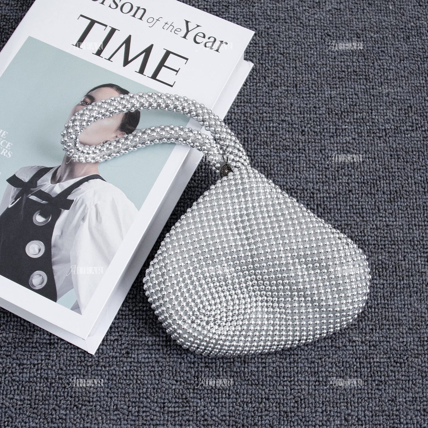 AUEAR, Triangle Bling Zipper Pouch Mini Size Women's Evening Clutch Bag Luxury Full Purse Sparkly Handbag for Prom Cocktail Party Wedding Engagement Silver