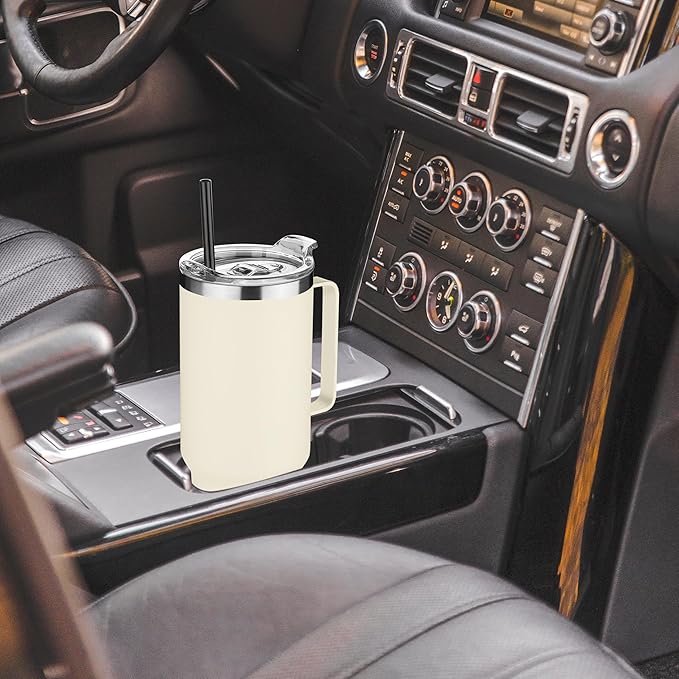 HASLE OUTFITTERS 40 oz Stainless Steel Tumbler with Handle, Vacuum Insulated Tumblers Bulk, Reusable Double Wall Travel Coffee Mug, Durable Powder Coated Water Bottle(Beige, 4)