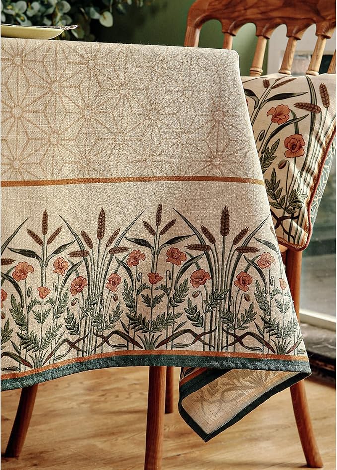 patdrea Designer Vintage Linen Small Table Cloth for Rectangle Table,French Floral Durable Breathable Tablecloth,Dacorative Cover for Kitchen Dining,Christmas,Thanksgiving,55"x71"-Cudillero