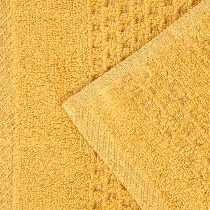 Superior Playa Zero Twist Cotton Medium Weight Small Towels, for Kitchen, Bathroom, Shower, Spa, Plush, Quick Dry, Ultra-Soft Essentials, Waffle Textured, Face Towels Washcloths, Set of 12, Gold