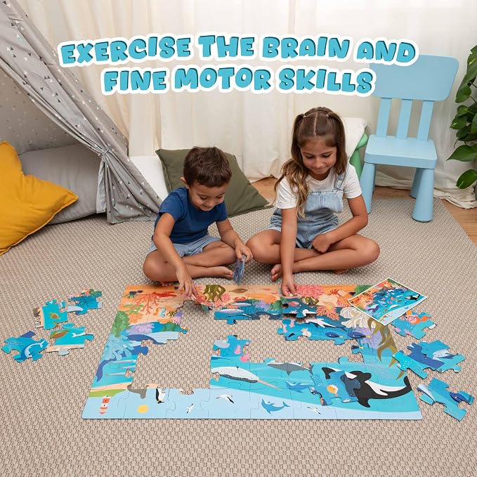 BONNYCO Giant Floor Puzzles for Kids of Sea Animals with 48 Large Pieces. Jumbo Puzzle 36.2 x 24.4 in, Gifts for Boys and Girls, Educational Kids Toys Ages 2-8