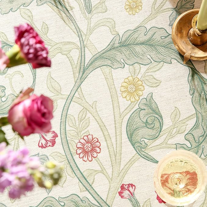 patdrea Designer Linen Green Square Tablecloth,Leaves Pattern Floral Durable Vintage Table Cloth,Decoration Table Cover for Kitchen Dining Christmas,Thanksgiving,Tea Party,67"x67"-Cecilia a
