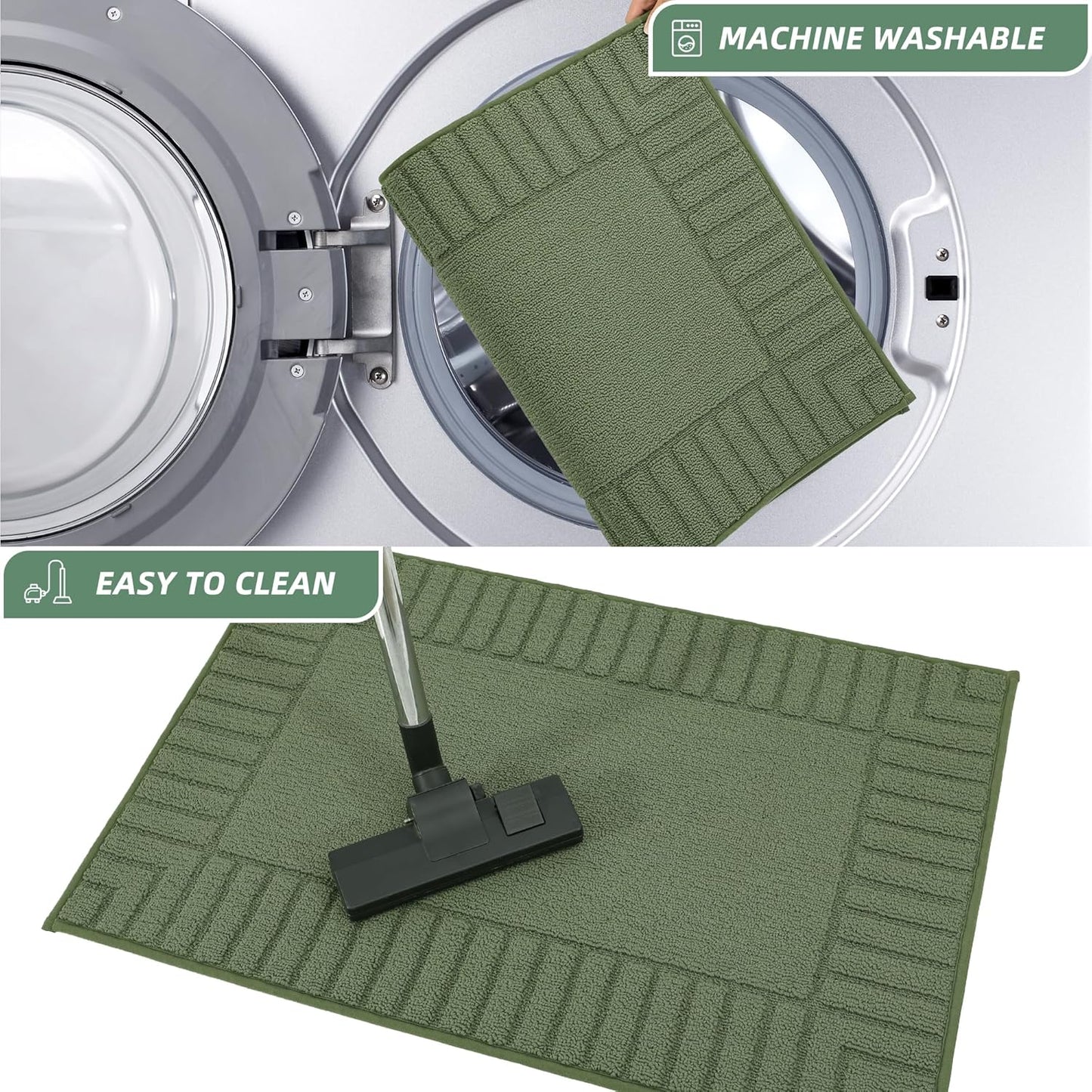 BEQHAUSE-Kitchen-Rugs-Non-Slip-Kitchen-Mats-for-Floor Machine Washable Kitchen Rugs 2 Pieces Kitchen Carpet Runner with TPR Backing,Green,24x35inch/24x60inch