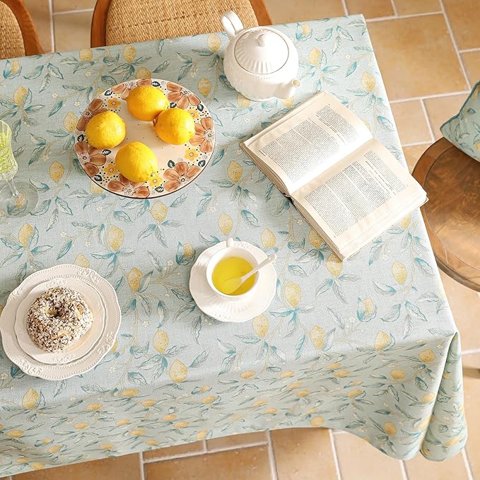 patdrea Designer Linen Green Tablecloth for Rectangle Table,Vintage Breathable Yellow Fruits Pattern Table Cloth,Decoration Cover for Kitchen Dining,Christmas,Thanksgiving,Party,55"x79"-Ania a