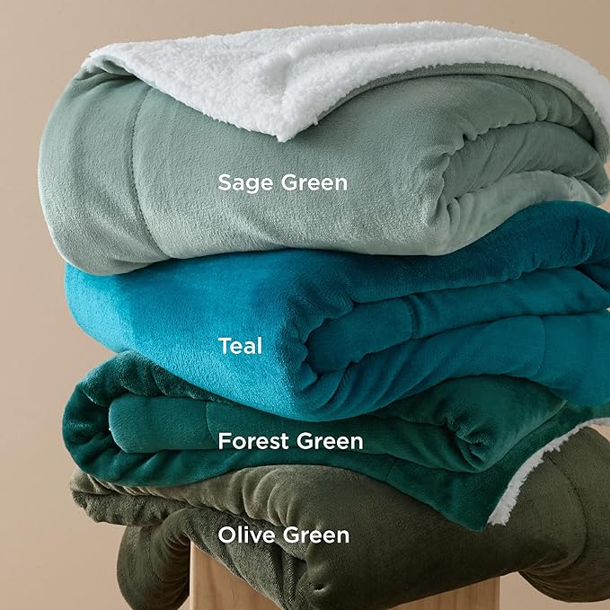 Bedsure Sherpa Fleece Oversized Cal King Blankets for Bed - Thick and Warm, Soft Fuzzy Plush Large Blanket for Winter, Olive Green, 112x98 Inches