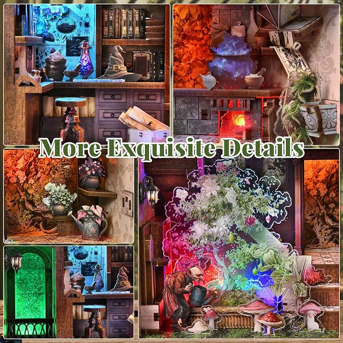 CCCDF Book Nook Kit - DIY Magic Book Miniature Dollhouse Booknook Bookshelf Decor 3D Wooden Puzzle, Gifts for Family, Friends (Potion-Making Edition)
