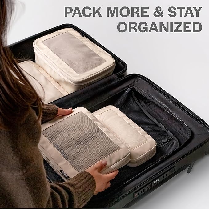 Aerotrunk Compression Packing Cubes for Travel - Luggage Organizer Bags - Double Zipper Packing Cubes for Suitcases (2-Pack, Black)