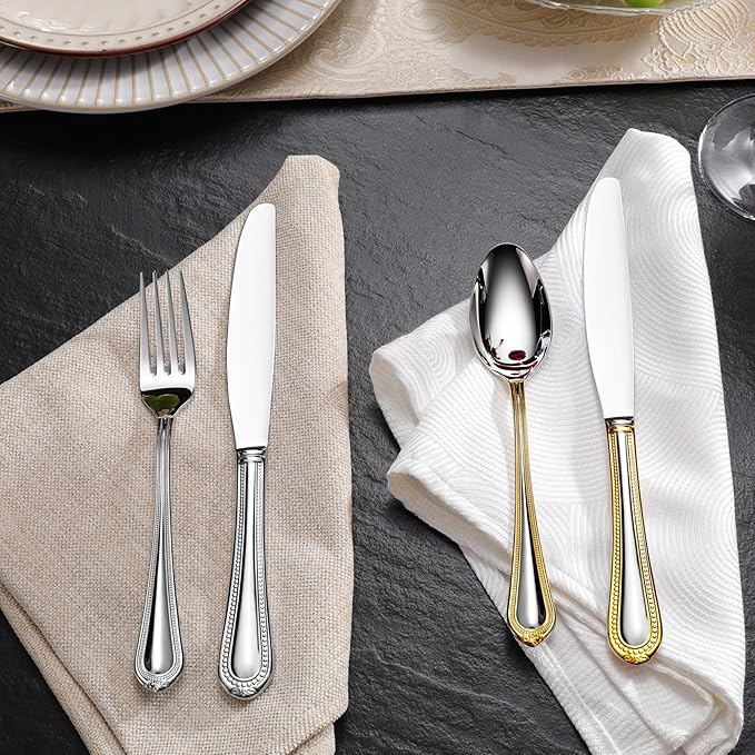 KEAWELL Pearl Edge 4-Piece Premium Spoon Set, 18/10 Stainless Steel, Fine Silverware Spoons with Refined Bead Design, Brightly Polished, Dishwasher Safe (Silver, 6.3" Condiment Spoons)