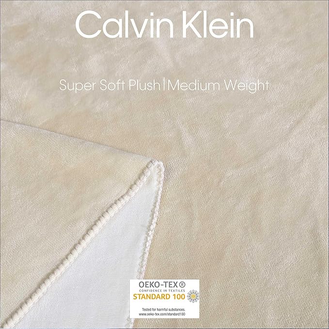 Calvin Klein - Queen Blanket, Super Soft Plush Bedding, Luxury Bed Blanket, Oeko-Tex Certified (Modern Reversible Solid Light Beige, Queen)
