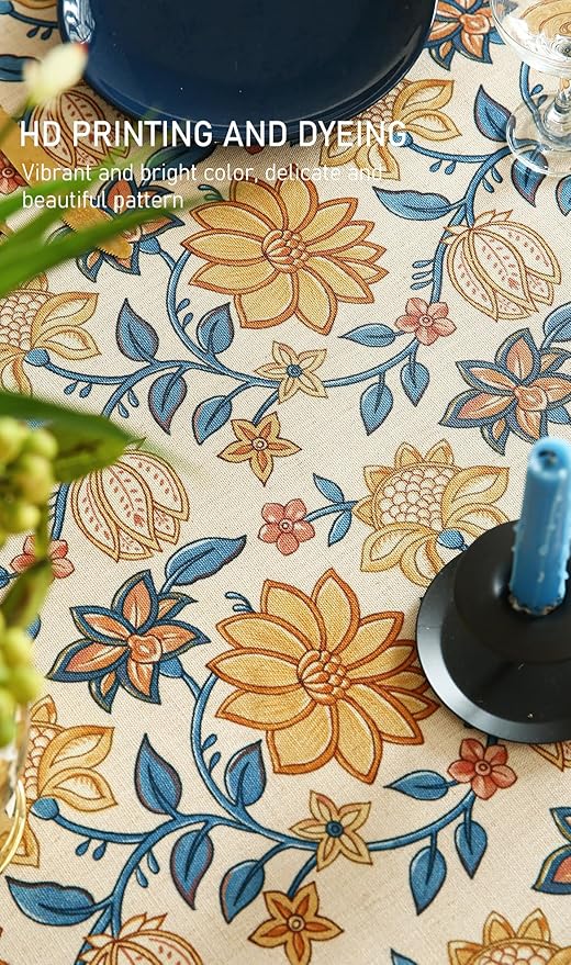 ISAENNE Designer Bohemian Floral Rectangular Tablecloth,Linen Colorful Table Cloth,Wrinkle Resistant Decor Tablecloths for Dining Thanksgiving Kitchen Party Christmas,55"*79"-Estevan B