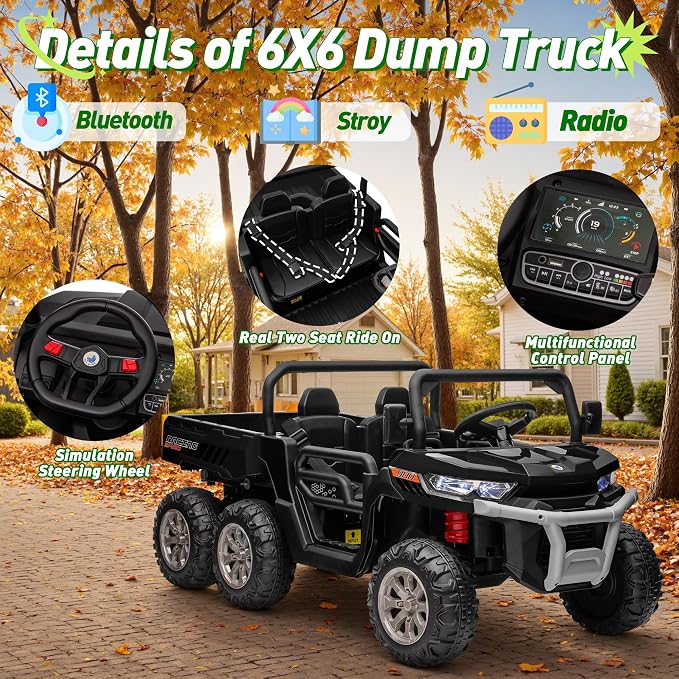 24V Ride On Dump Truck Car for Big Kids 2 Seater XL, 4WD 6-Wheels Battery Powered Ride On Toy with Remote Control, 800W Powerful Motors, Dump Bed & Shovel, Electric UTV for Boys Girls