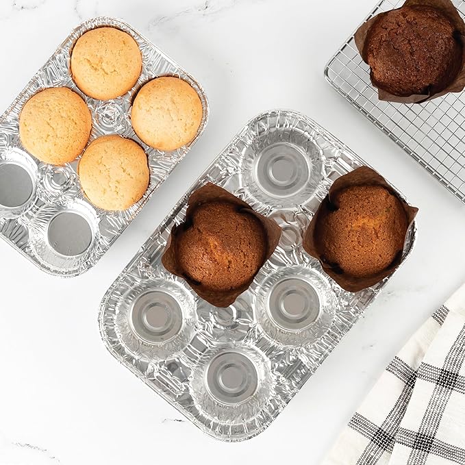 PLASTICPRO Aluminum Foil Muffin Pans Reusable and Disposable, Muffin & Pie foil Pan (20, 6 cavity XL)