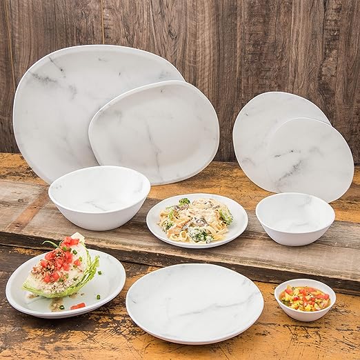 Carlisle FoodService Products Ridge Reusable Plastic Bowl Soup Bowl for Home and Restaurant, Melamine, 8 Ounces, Marble, (Pack of 24)