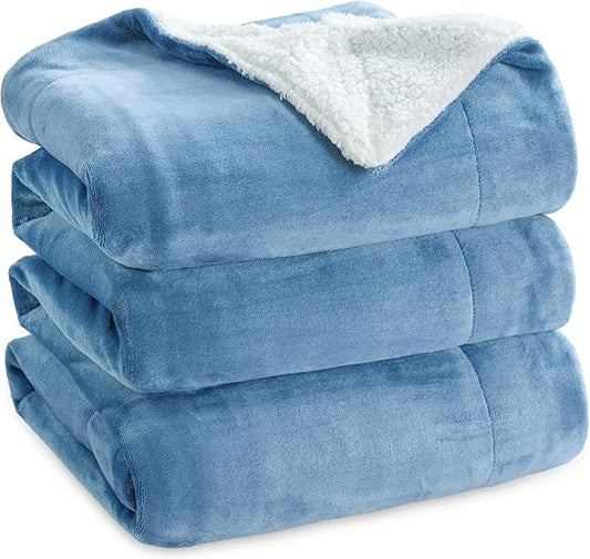 Bedsure Sherpa Fleece Blankets King Size for Bed - Thick and Warm, Soft Fuzzy Plush King Blanket for Winter, Washed Blue, 108x90 Inches