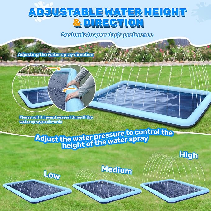 120"x 87" Splash Pad for Dogs, Non-Slip, Rantangle Splash Pad for Kids Ages 4-8,Extar-Large Splash Pads for Toddlers 1-3, Dog Sprinkler Shallow Pool, Outdoor Water Toys for Backyard, Teal
