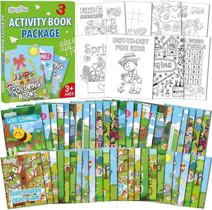 gisgfim 192 PCS Summer Mini Activity Books Kids Coloring Books Party Favors Bulk Challenging Game Include Maze Dot to Dot Word Search Word Scramble for Age 4-12 Goodie Bags Stuffers Supplies
