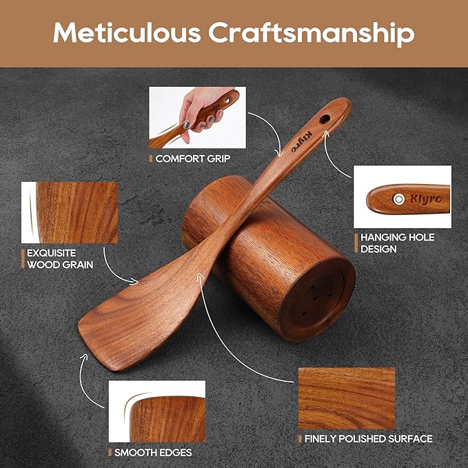 Kitchen Utensils Set, 7 Piece Premium Cooking Utensils Set, Durable Non-Stick Wooden Spoons for Cooking, Kitchen Essentials for New Home