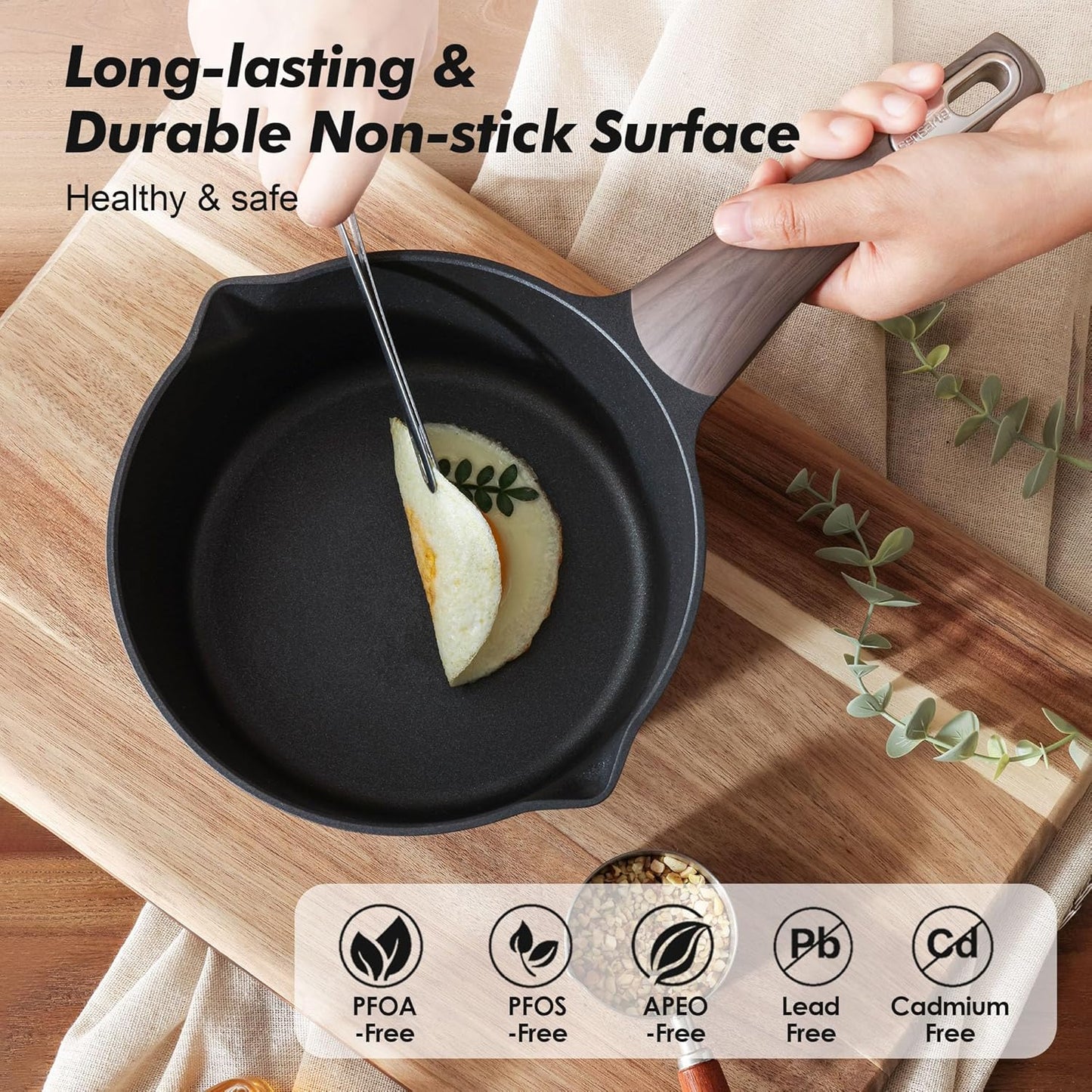 SENSARTE Nonstick Sauce Pan with Lid, 3.0 Quart Saucepan with Double Spout, Multipurpose Large Cooking Pot, Non toxic Kitchen Sauce Pot, Non stick Saucier Pan, Induction Comptable, PFOA Free