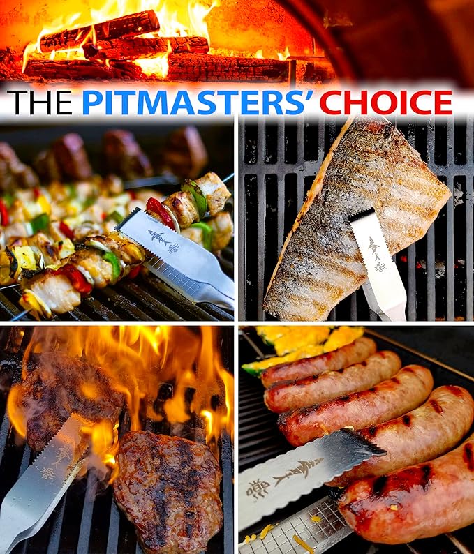 Shark BBQ Grill Tongs - 2-Pack, Great Value - 17" & 13" Professional Kitchen and Outdoor Grilling Utensil Set (Green)