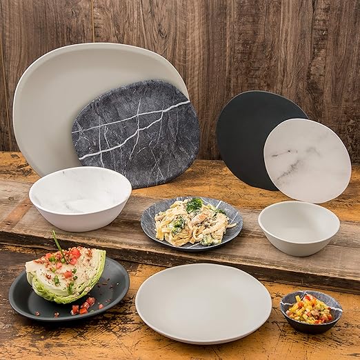 Carlisle FoodService Products Ridge Resuable Plastic Plate Coupe Plate for Home and Restaurant, Melamine, 10 Inches, Marble, (Pack of 12)