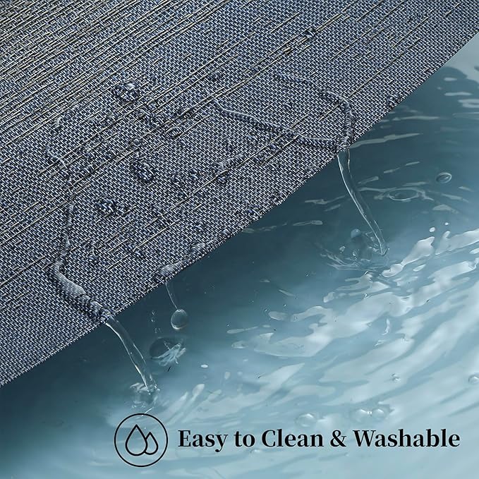 Leetaltree Denim Blue Placemats Set of 6 - Heat Resistant Non-Slip Place mats for Dining Table, Washable Durable PVC Vinyl Woven Table Mats（Denim Blue, 6）