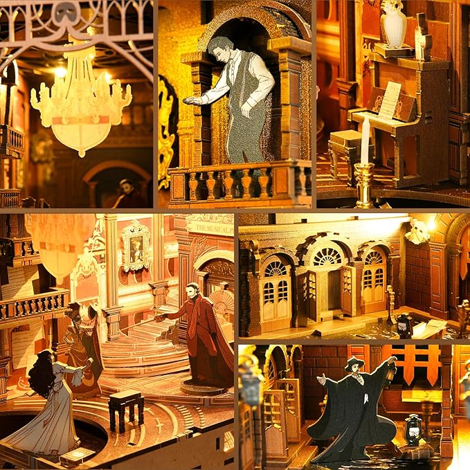 CCCDF Book Nook Kit, DIY Miniature Dollhouse Booknook Kit, 3D Wooden Puzzle Bookend Bookshelf Insert Decor with LED Light for Teens and Adults (Phantom of The Opera)