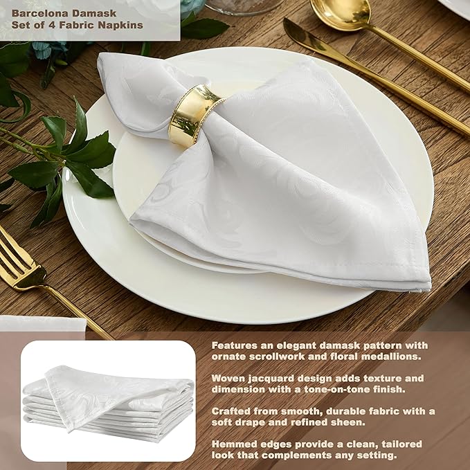 Newbridge Barcelona Luxury Damask Fabric Tablecloth, 70” Extra Wide x 90” Rectangle, White, 100% Polyester, No Iron, Soil Resistant Dining Room, Party and Banquet Table Cover