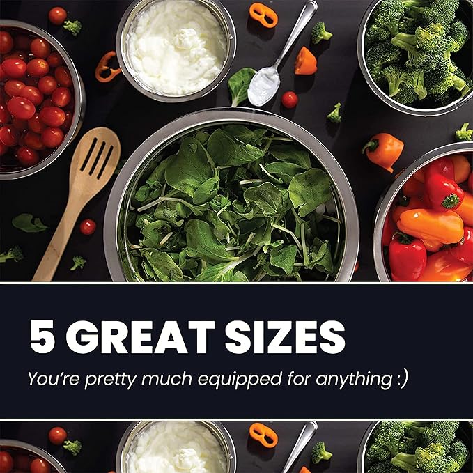 WHYSKO Stainless Steel Mixing Bowl Set, 10 Piece Stainless Steel Mixing Bowls with Lids Set for Food Prep Storage and Serving, Dishwasher Safe for Kitchen Baking Cooking, Light Blue