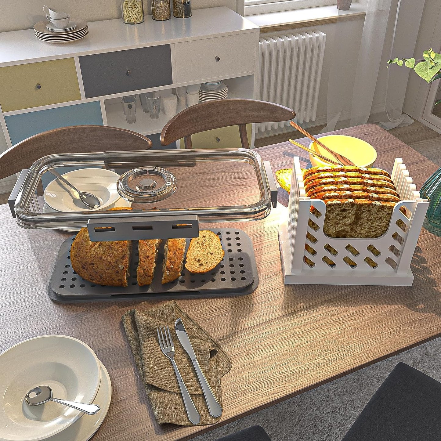 Bread Boxes for Kitchen Counter, Large Bread Box Airtight with Lid and Time Recording Function, Bread Container for Homemade Bread, Cookies, Bagel, Donut and Toast(grey)