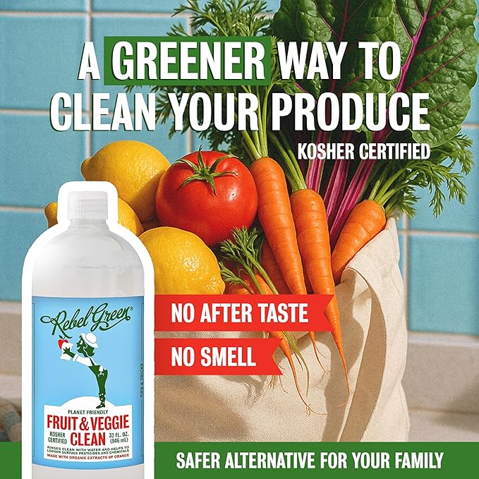 Rebel Green Fruit & Veggie Clean - Plant-Based Produce Cleaner - Natural Fruit and Vegetable Wash with No Aftertaste - Dirt & Grime Removal - Made with Organic Extracts of Citrus - Gallon