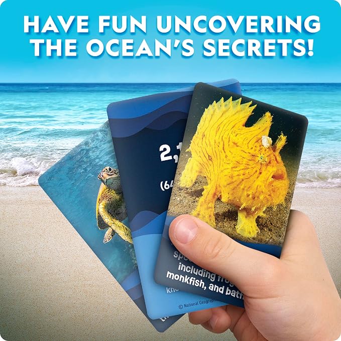 National Geographic Anyone's Guess Ocean Animals Trivia Cards - Kids Trivia Card Game with 55 Jumbo Cards, Animal Games, Kids Trivia Game