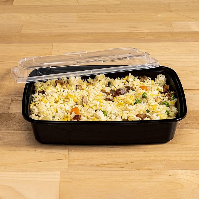 TIYA Food Containers - 28 oz Bulk 150 Pack with Lids - Rectangular Plastic To-Go Containers - Reusable, Microwavable, Dishwasher Safe - Leak-Proof for Meal Prep - BPA-Free