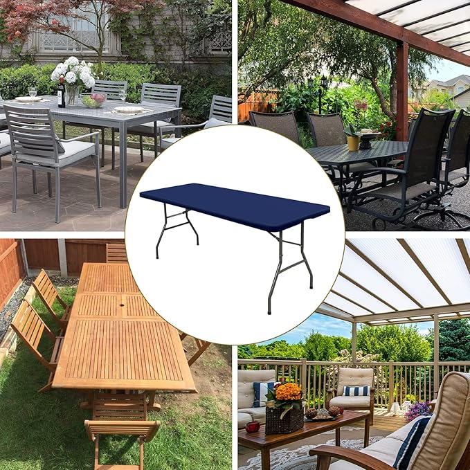 6 Pack Stretch Fabric Table Top Cap Cover, fits 6' Tables, Spandex Table Covers Washable Elastic Rectangle Tablecloth Protector for Indoor Outdoor Party Picnic Wedding, Navy Blue, 30" W x 72" L