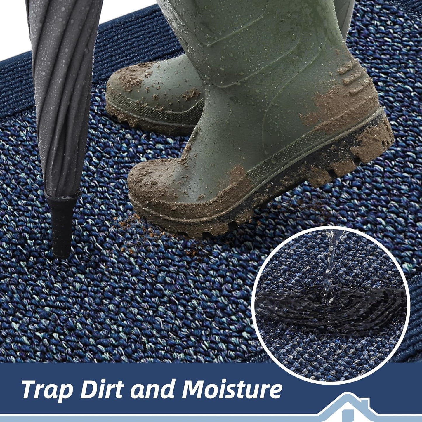BEQHAUSE Indoor Door Mat 20" x 32", Dirt Trapper Door Mats Non-Slip Entryway Rugs Washable, Resist Dirt Absorbent Welcome Mat, Low Profile Floor Mats for Front Back Door and Entryway, Blue