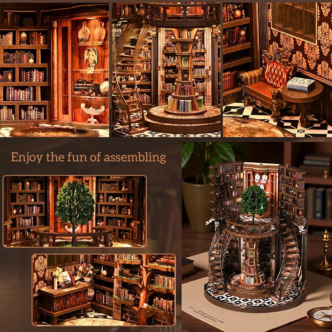 DIY Miniature House Kit, Book Nook Kit, 3D Wooden Puzzles Bookshelf Craft Kits, Dollhouse Kit with LED Light, Mini Building Kit for Adults Teen to Build (Dreamy Bookstore)