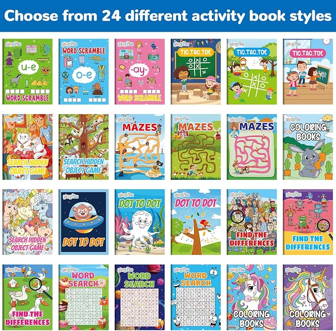 96 PCS Mini Activity Books for Kids Coloring Books Party Favors Bulk Ages 4-12 Challenging Game Include Mazes Dot to Dot Word Search Word Scramble Goodie Bags Stuffers Kids Classroom Activities