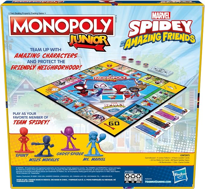 Monopoly Junior: Marvel Spidey and His Amazing Friends Edition Board Game for Kids Ages 5+, with Artwork from The Animated Series, Kids Board Games (Amazon Exclusive)