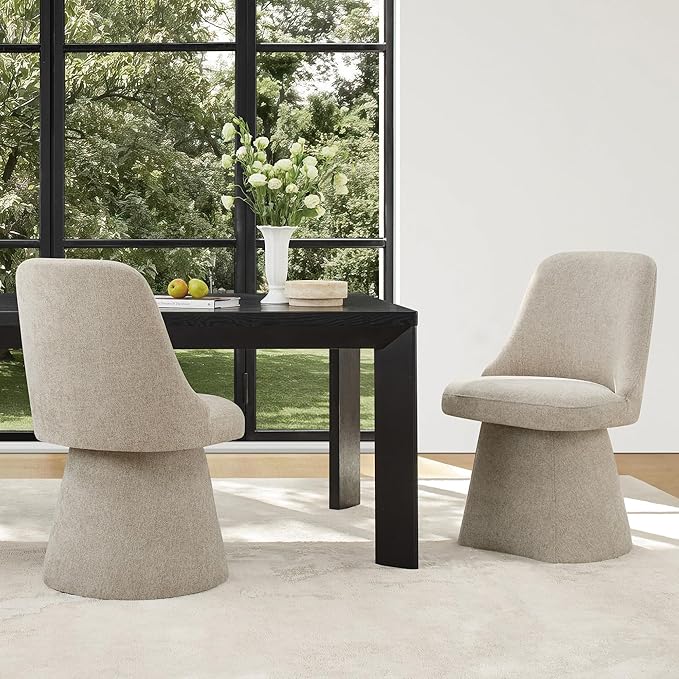 Swivel Dining Chairs Set of 2, Upholstered Mid Century Modern Deskchair with High Back, Linen Fabric Kitchen Chairs for Dining Room, Bedroom, Dressing Room, Khaki